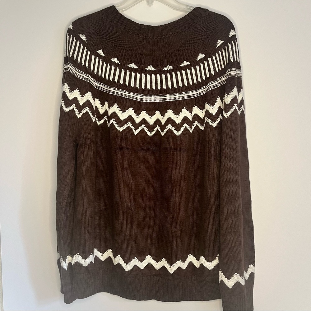 NWT Brown White Crewneck Block Sweater Long Sleeve Knitted Womens XL Oversized - Picture 4 of 11